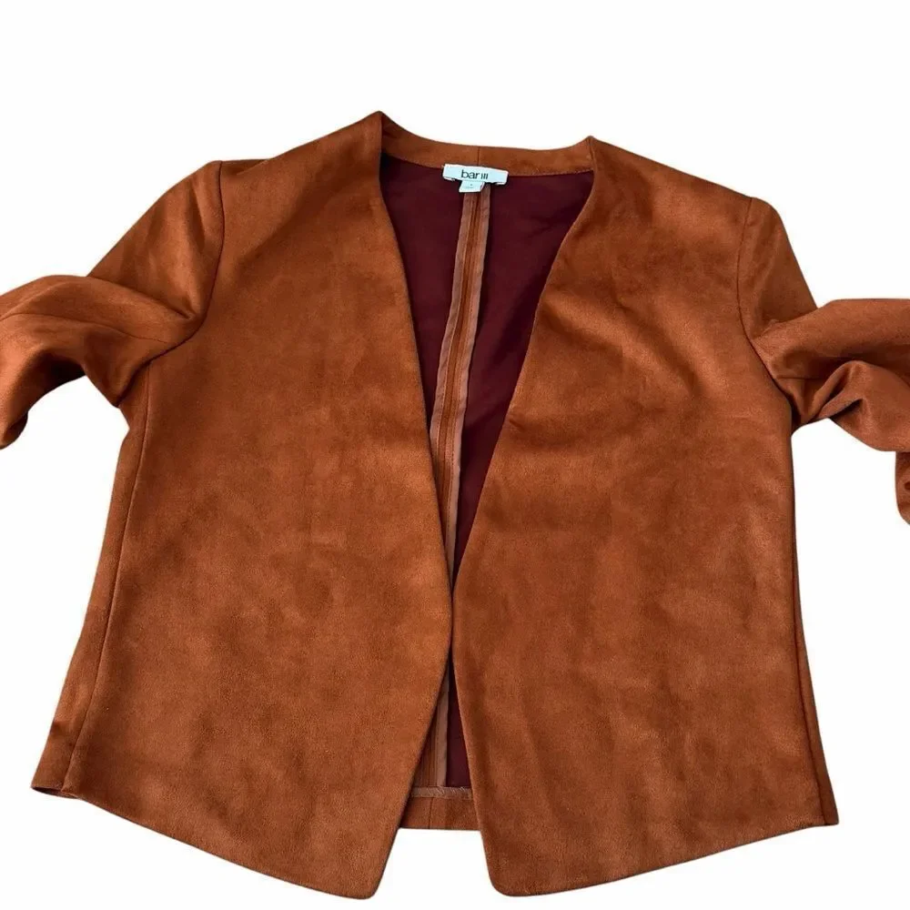 Bar III Faux Suede Open Front Jacket in Dark Clay – Size S (BNWT)
